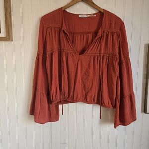 Kimchi Blue Rust Red Peasant Cottagecore Bohemian Blouse